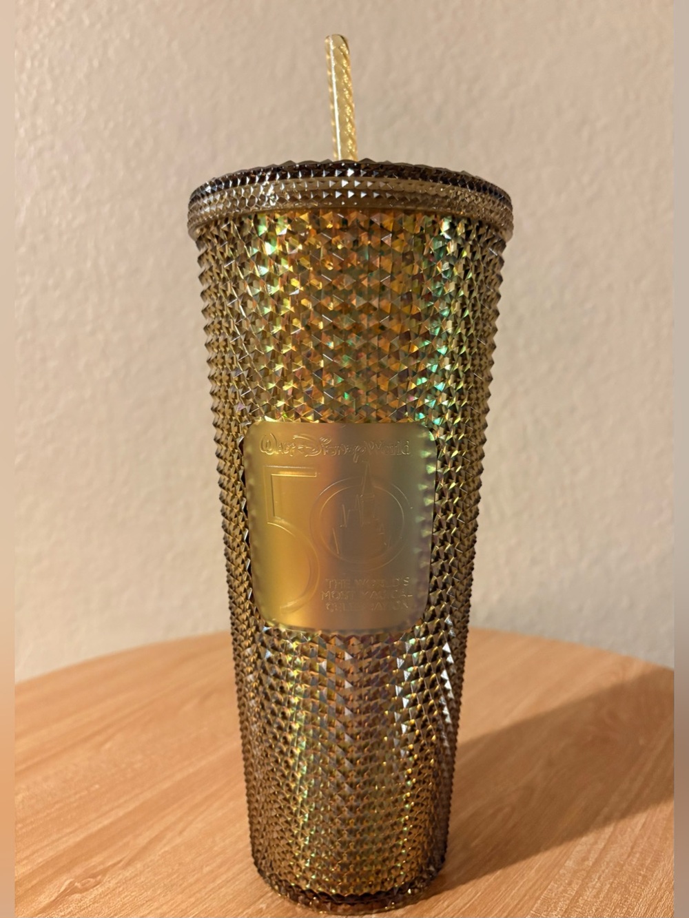 Walt Disney World Starbucks 50th Anniversary Gold Studded Geometric Tumbler Cup